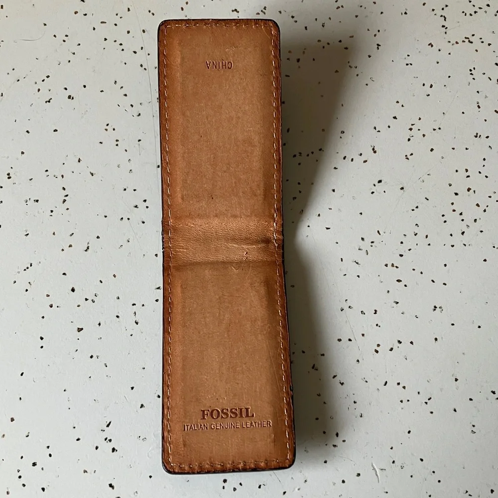 🆕 Fossil Black Leather Money Clip 💵💳